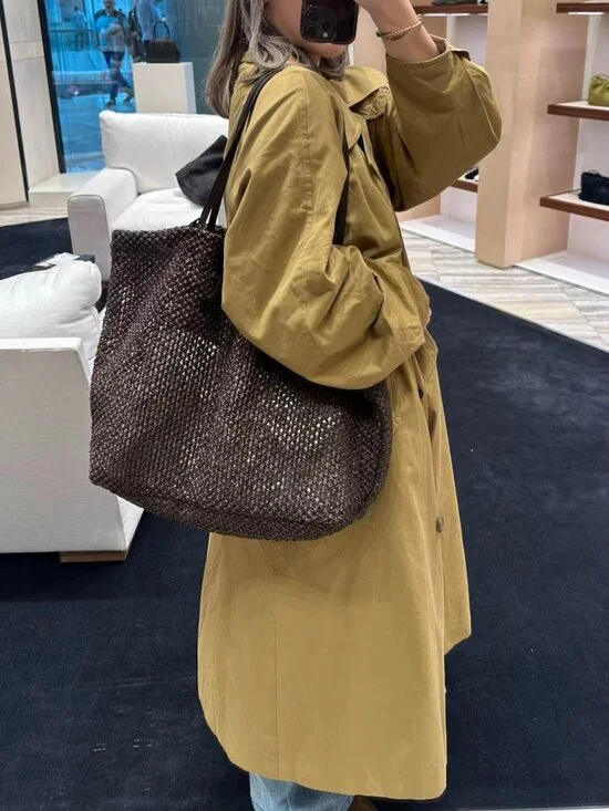 The Row Barn geometric nylon tote with leather handles, black - Picture 3 of 12